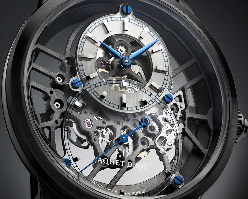 jaquet droz grande seconde skeleton one ceramic closeup