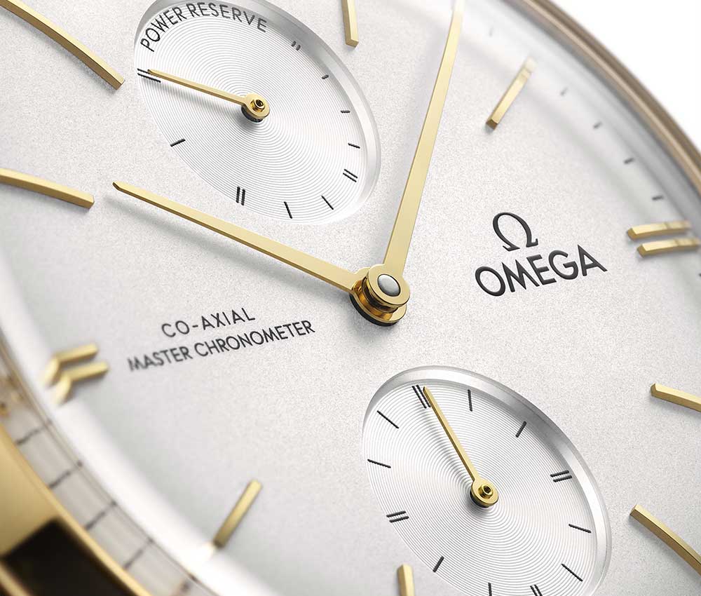 omega deville tresor power reserve profile closeup